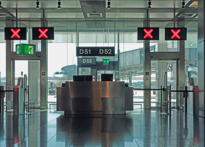 gate closed in airport terminal.