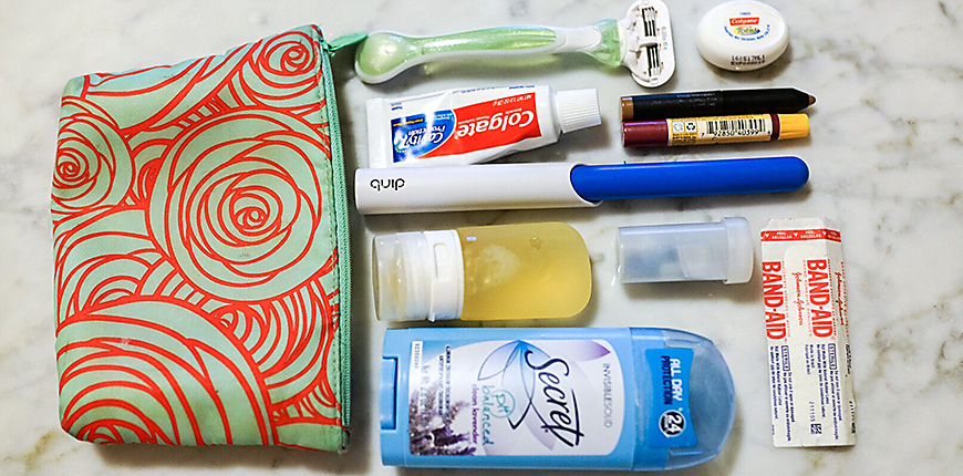 bag with small toiletry items