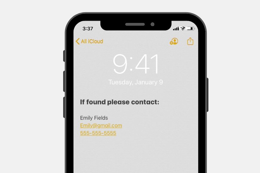 lock screen shows emergency contact