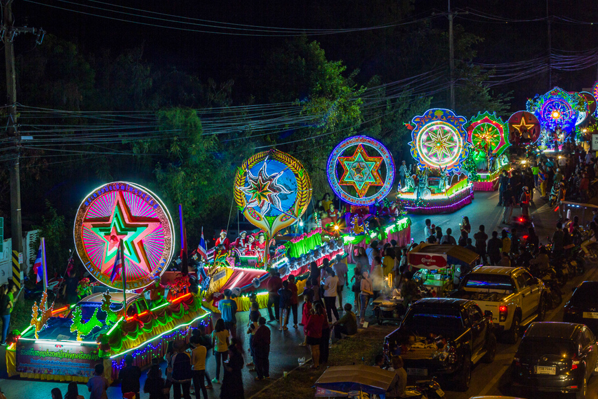 Star parade,christmas festival,star parade to celebrate christmas ,caravan star lamp,is a celebration of christians in sakon nakhon and ban tha rae,thai.