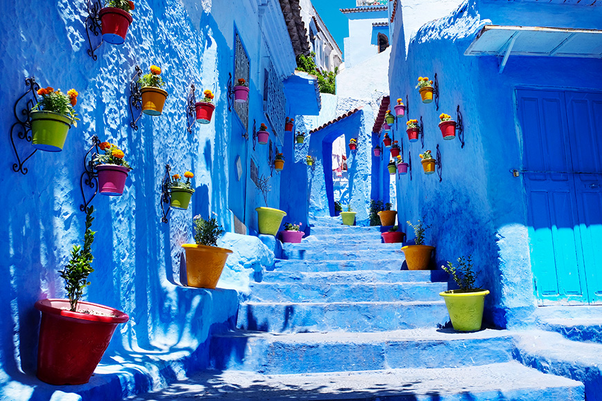 Traditional moroccan architectural details in Chefchaouen Morocco, Africa. Chefchaouen blue city in Morocco.  