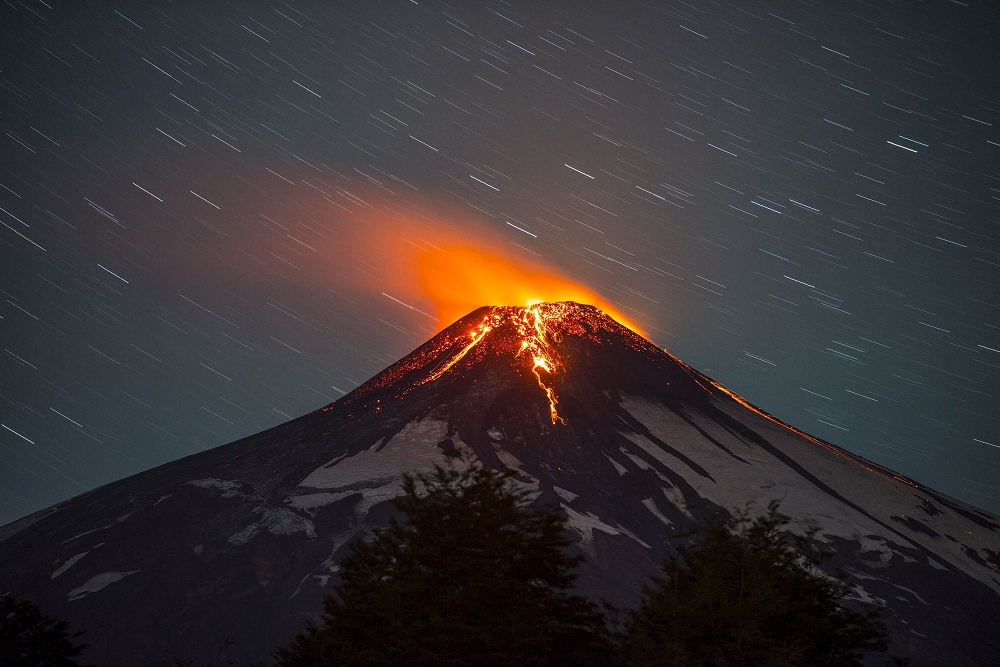 flowing lava at night