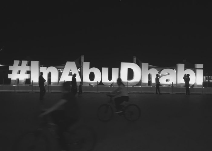 Abu Dhabi hashtag sign