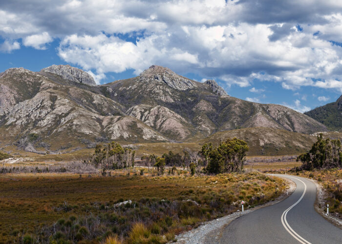 tasmania road and mountains.