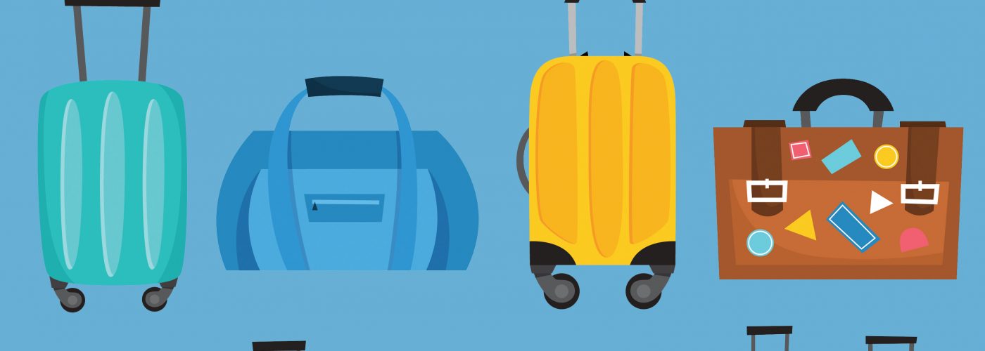graphic art of different sizes suitcases and personal items