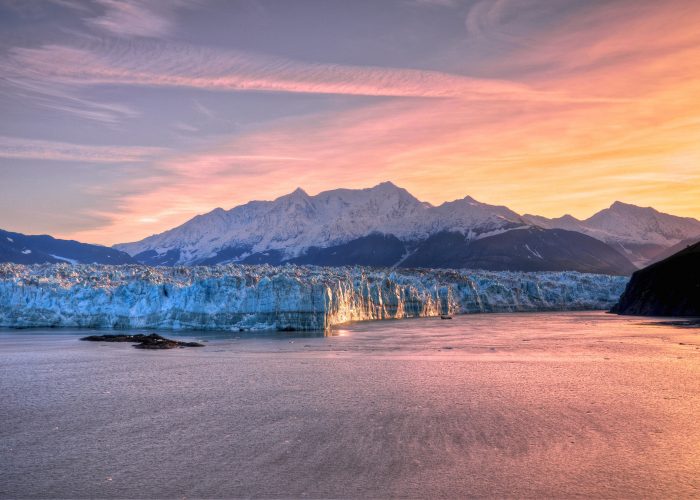 sunset over glacier in alaska