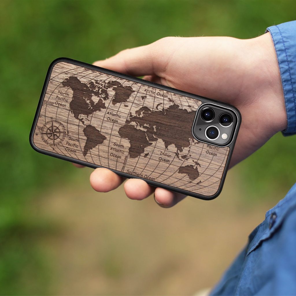 Wooden world map iPhone case
