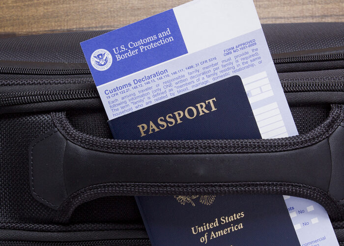 passport and customs declaration form.