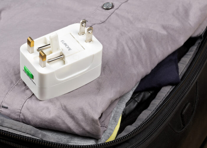 travel adapter in suitcase.