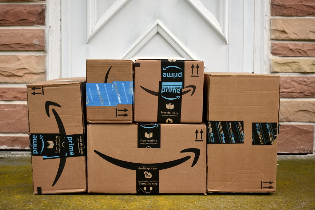 amazon prime boxes at front door