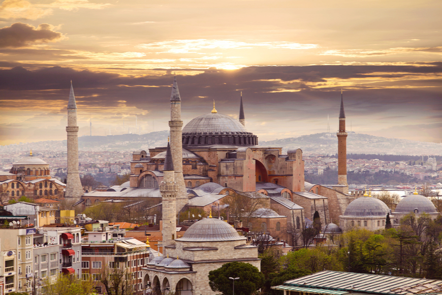 Hagia Sophia in sunrise Istanbul Turkey.