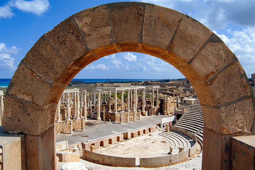 The amphitheater in the roman African colonial city of Leptis Magna in Libya