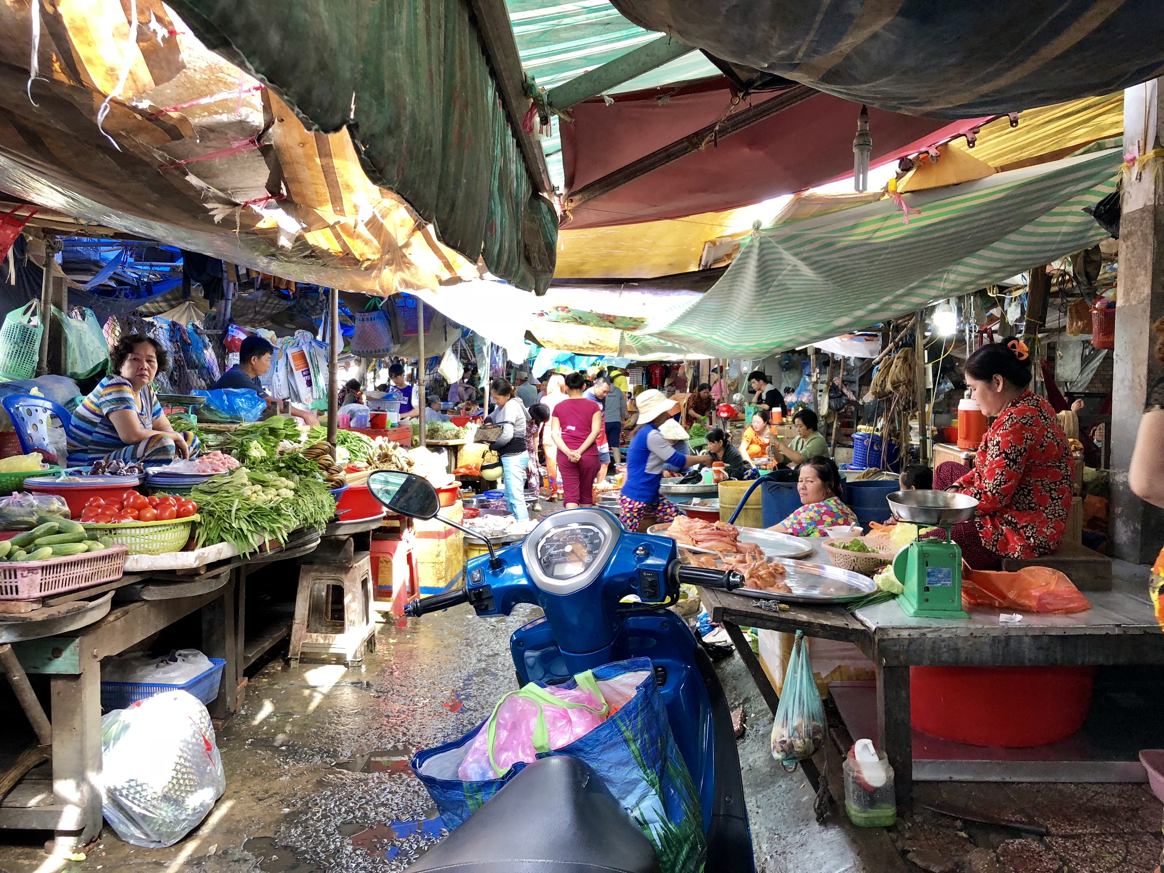 view of the local market in chau doc, vietnam