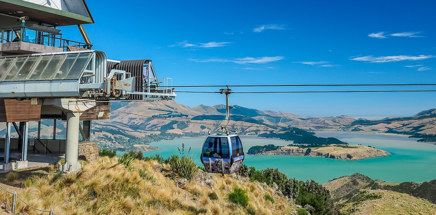 Aerial view of the christchurch gondola and lyttelton port from hills in new zealand