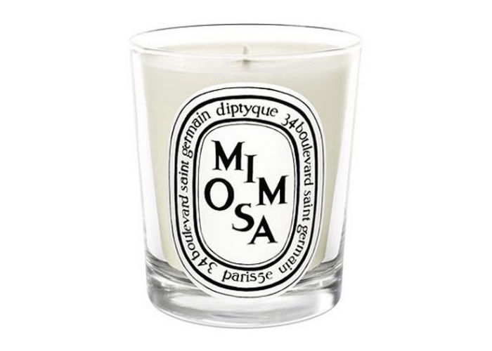 white mimosa candle