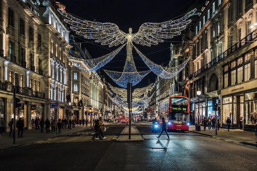 streets decorated for holidays in london