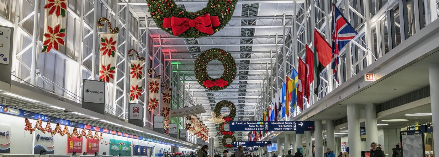 airport decorated for the holidays