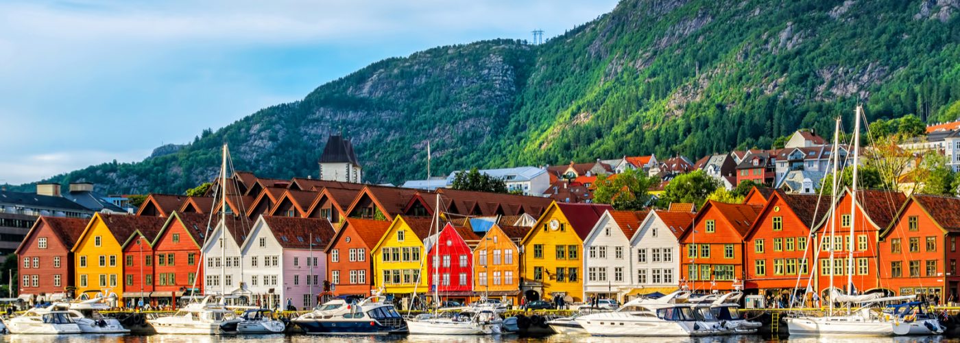 View of historical buildings on a wharf in Bergen, Norway