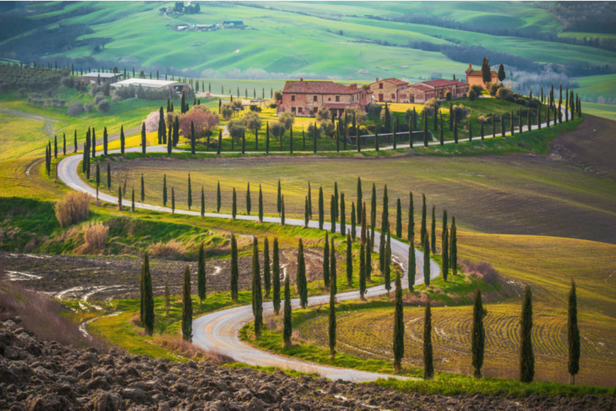 tuscany italy winding road.