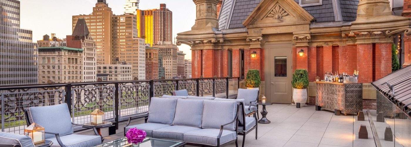 Terrace of the Beekman Turret Penthouse with Manhattan skyline