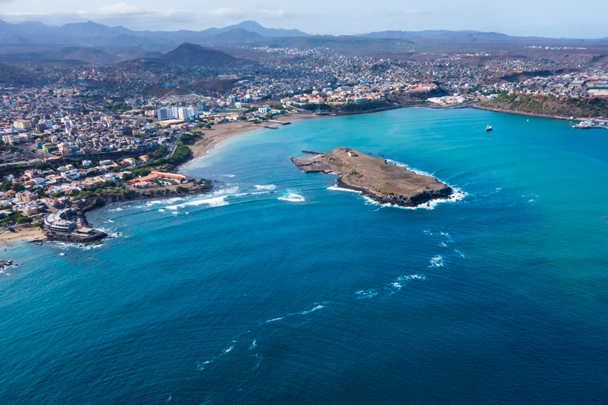 Aerial view of Praia city in Santiago - Capital of Cape Verde Islands