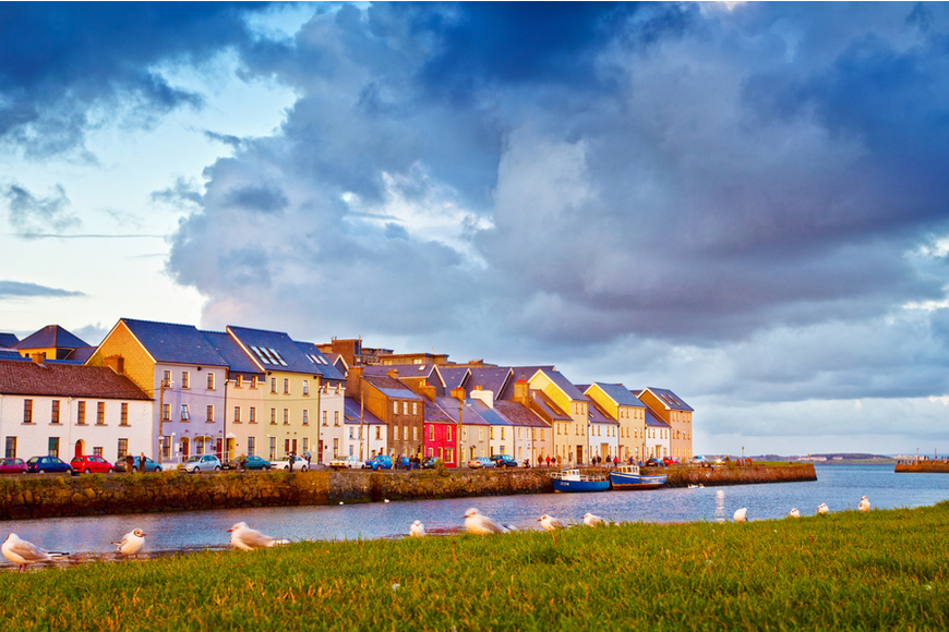 galway ireland sunset colorful houses.