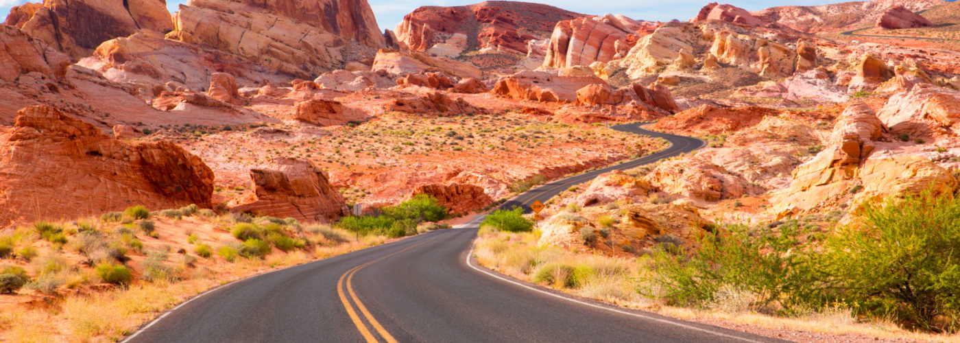 Road running through desert