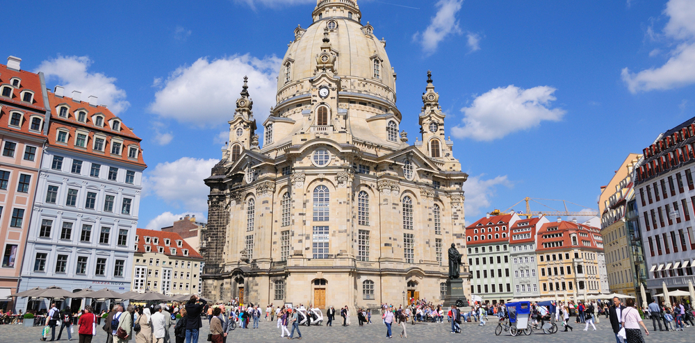 a close-up view of the church at mid-day in dresden