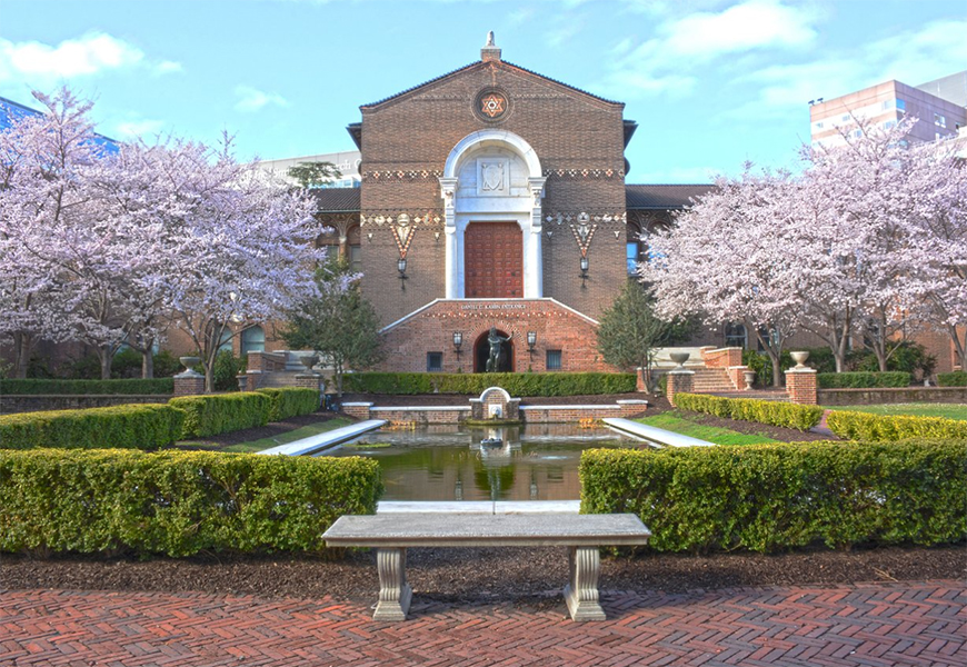 penn museum philadelphia with spring flowering trees
