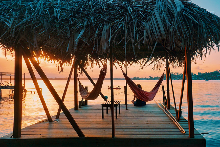 hammocks on a dock in isla bastimentos panama