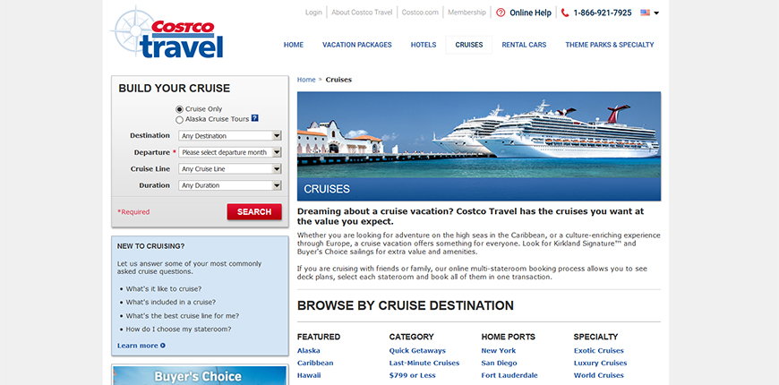 costco travel cruise screenshot