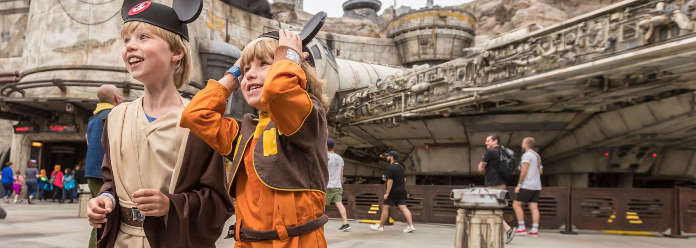 Two children at Star Wars Galaxy's Edge at Disneyland