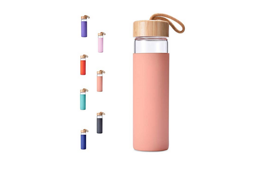 glass water bottle in colors
