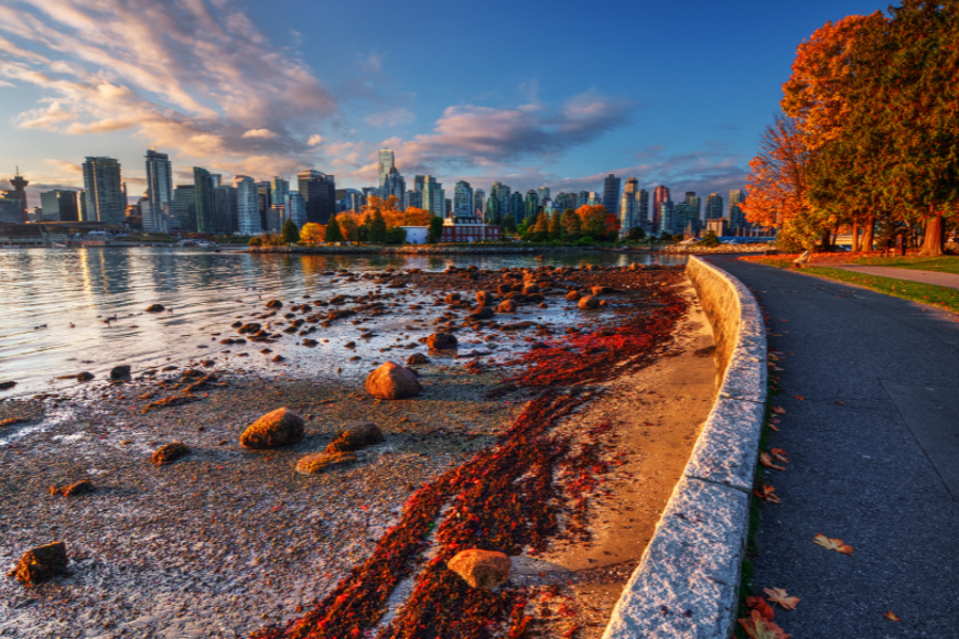 Vancouver seawall in fall british columbia canada