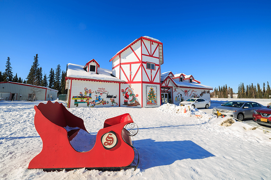 santa's house and sleigh in north pole alaska.