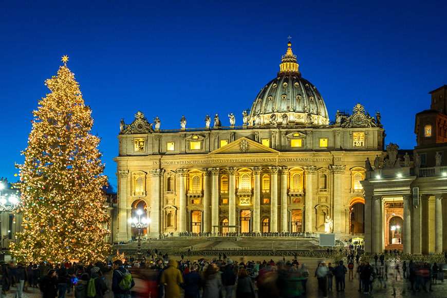christmas tree in front of st peters basilica rome.