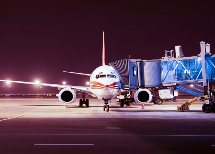 airplane boarding at night