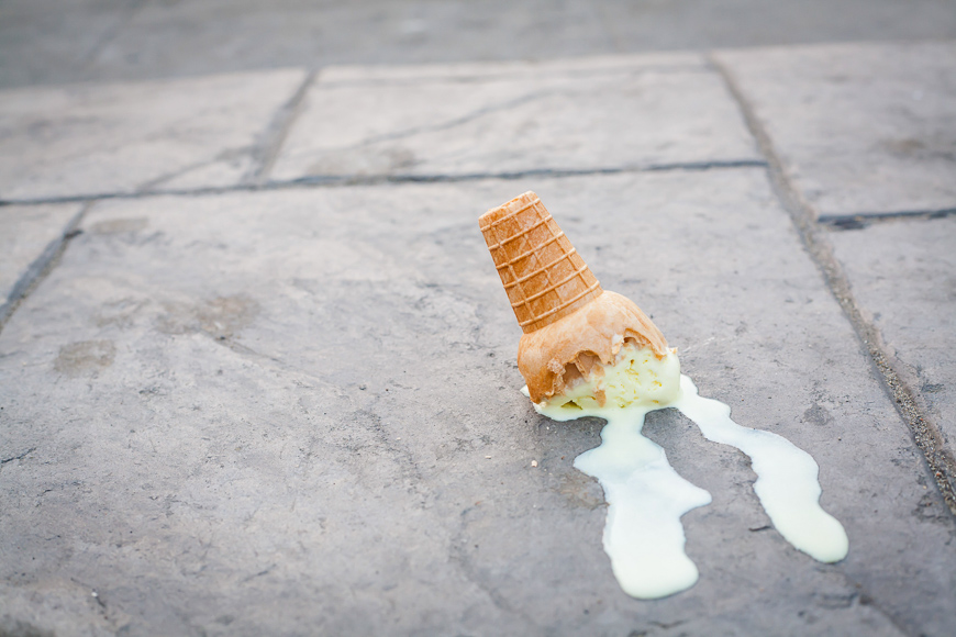 Ice cream on the ground.