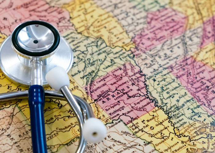 Stethoscope on top of map of the United States