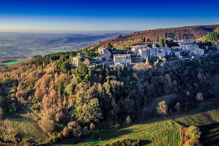 Monteverdi Tuscany village aerial