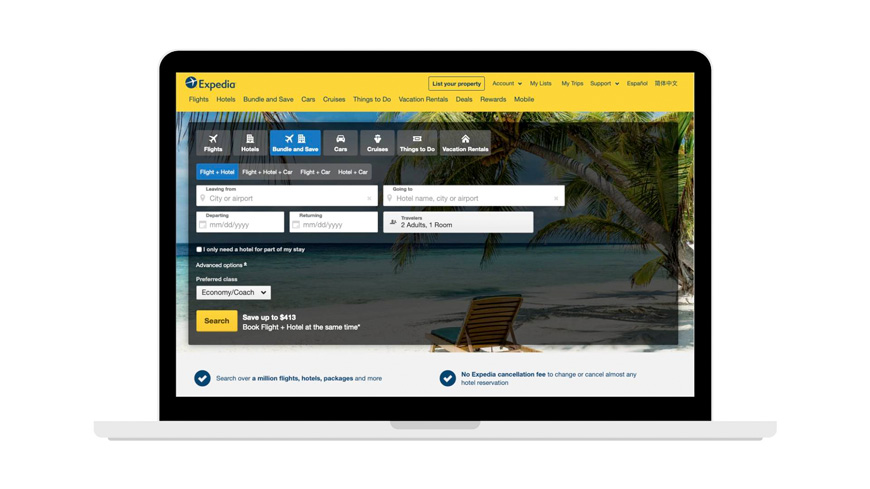 Expedia hotel booking site screenshot