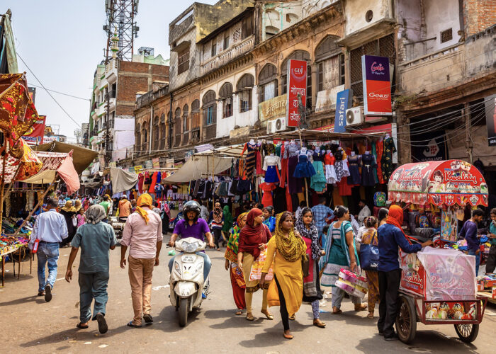 Busy crowded street market in India