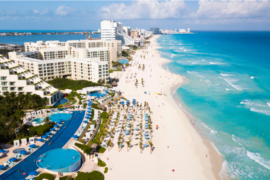 aerial view of Cancun Mexico.