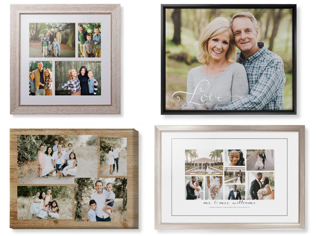 Sets of framed photos showing various couples, children, and grandchildren