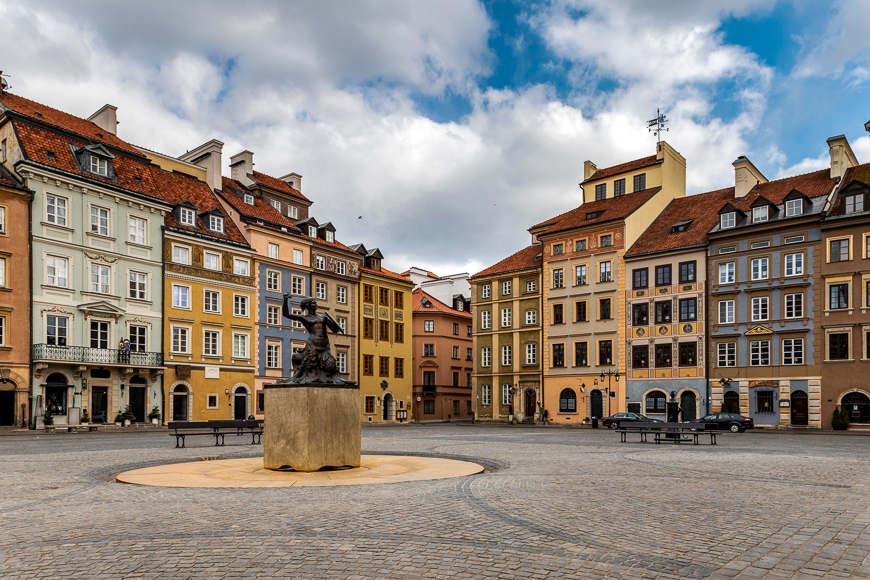 Empty Old Town Square in Warsaw , Poland