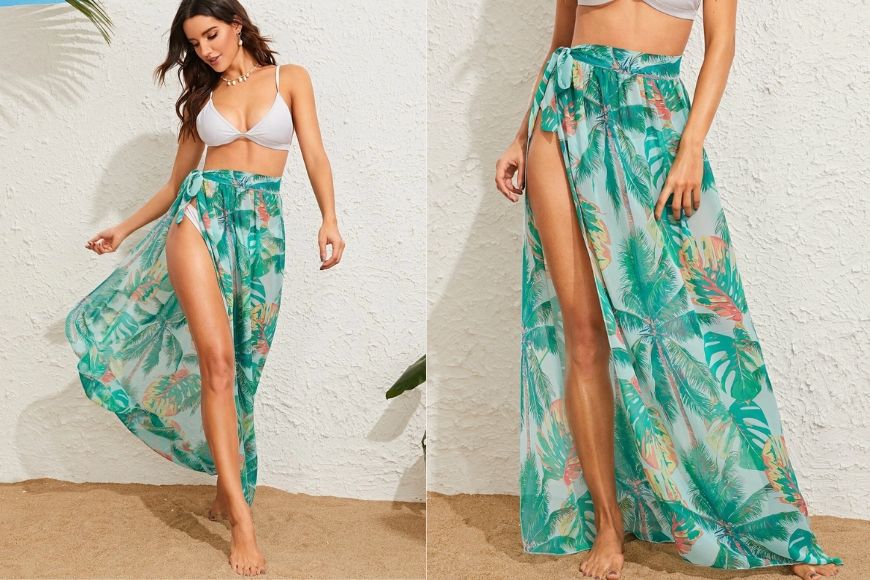 SHEIN Tropical Tie Waist Cover-up Skirt.