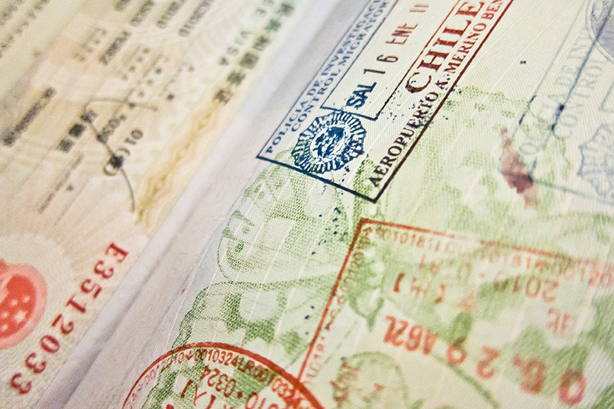 passport stamps close up