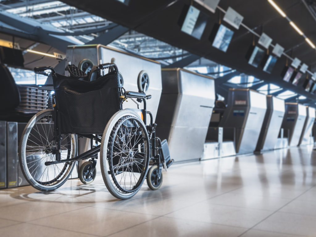 Wheelchair at airport check in desk