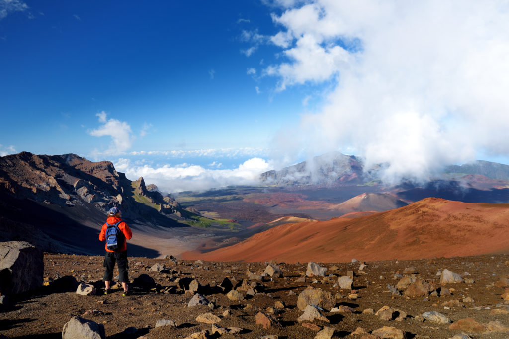 Person hiking in Haleakala National Park 