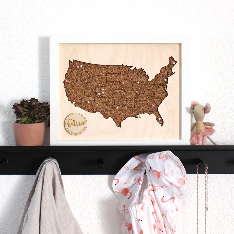 Cork board map of the United States